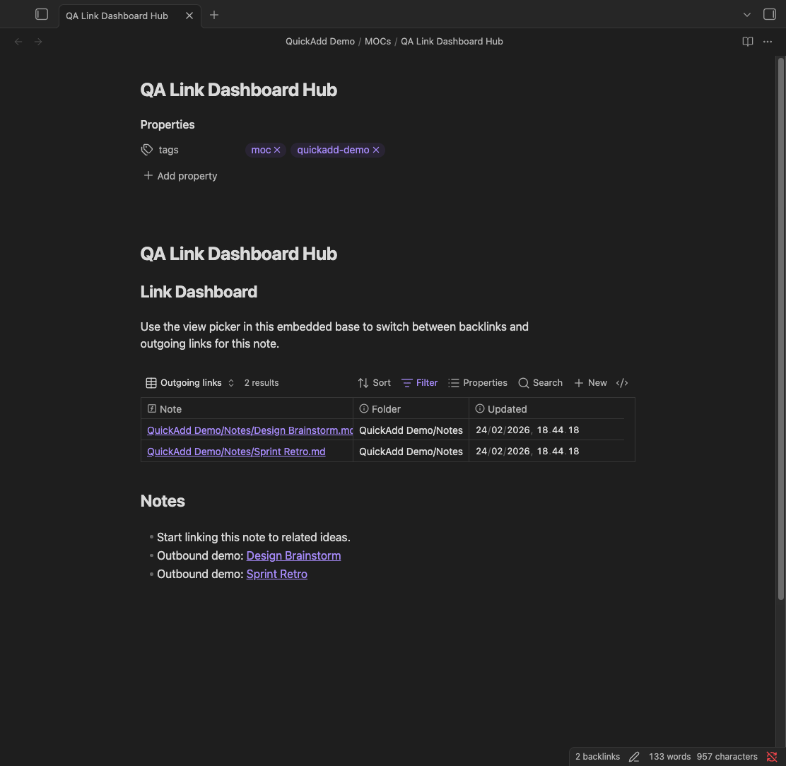 MOC link dashboard template demo